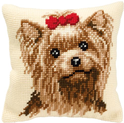 Coussin a broder au point de croix canevas yorkshire terrier Vervaco