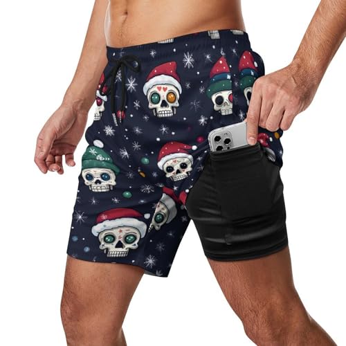 Christmas Skull Mens Swim Trunks Quick Dry Beach Board Shorts with Pockets2