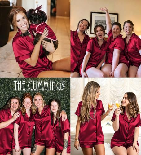 Image of SWOMOG Womens Silk Satin Pajamas Set Short Sleeve Sleepwear Button Down Top and Shorts Loungewear 2 Piece Pjs Set XS-3XL