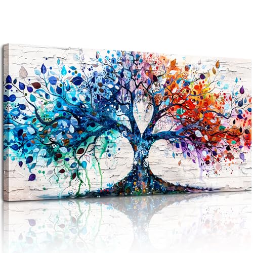 SERIMINO Tree of Life Large Wall Art Prints, Spiritual Tree Office Decor Paintings, Plant Abstract Canvas Art Wall Decor, Colorful Aesthetic House Decorations Living Room Bedroom Wall Pictures 24"X48"
