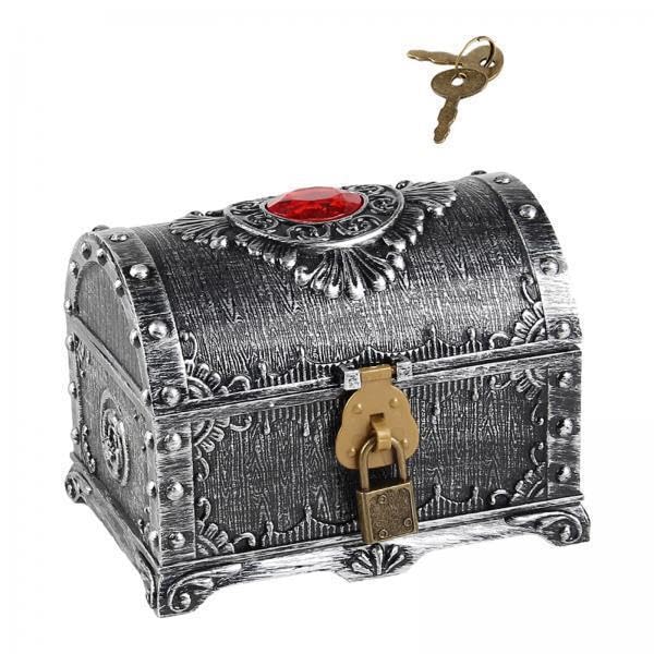 UJEAVETTE 5xPirate Treasure Chest Kids Decoration Props Treasures Collection Storage Box Ancient Silver-picture-27