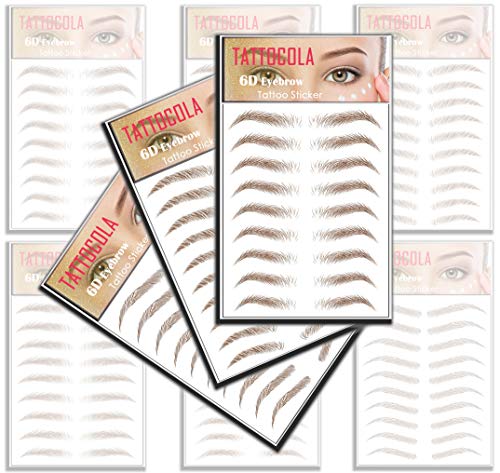 TATTOCOLA 6 Sheets Premium Eyebrow Tattoo Stickers, 6D Realistic Long-Lasting Natural Looking Eyebrows, Waterproof Eyebrow Tattoo stickers for Woman Makeup, 54-Pairs of Brows (Brown)