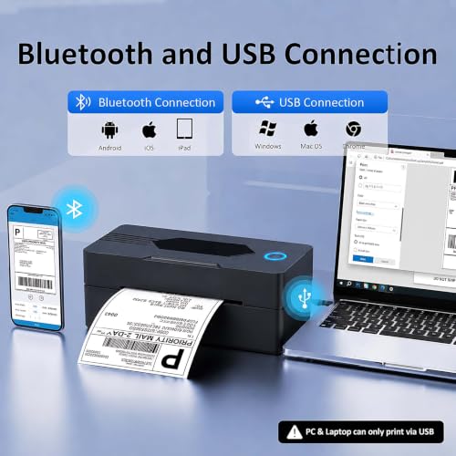 Image of Mvgges Shipping Label Printer,Bluetooth 4x6 Thermal Label Printer for Small Business Office or Home, Compatible with Android, iOS, Windows and Mac, Widely Used for Amazon,USPS,Etsy,Inky Black