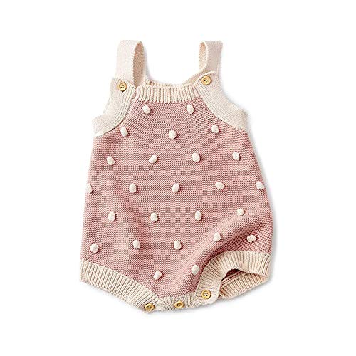 Image of Askwind Baby Girls Knit Striped Polka Dot Romper Cute Strap Sleeveless Jumpsuit Bodysuit