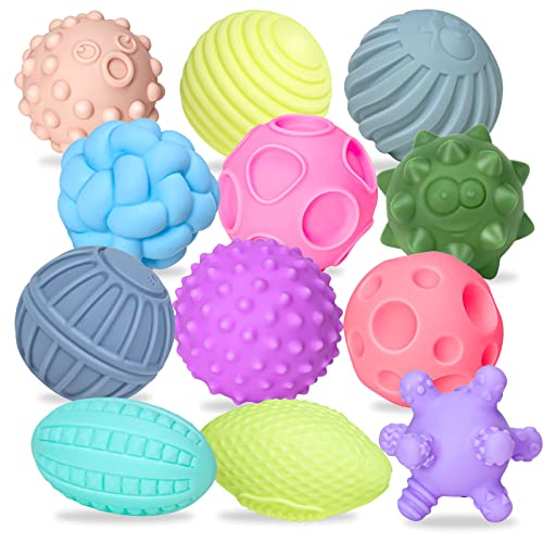 12 Pcs Sensory Balls for Toddlers 1-3, Sensory Baby Toys 6-12 Months, Montessori Toys for Babies 6-12 Months Squeeze Sensory, Infant Toys Soft Multi Ball Set Gifts with Bright Color Textured