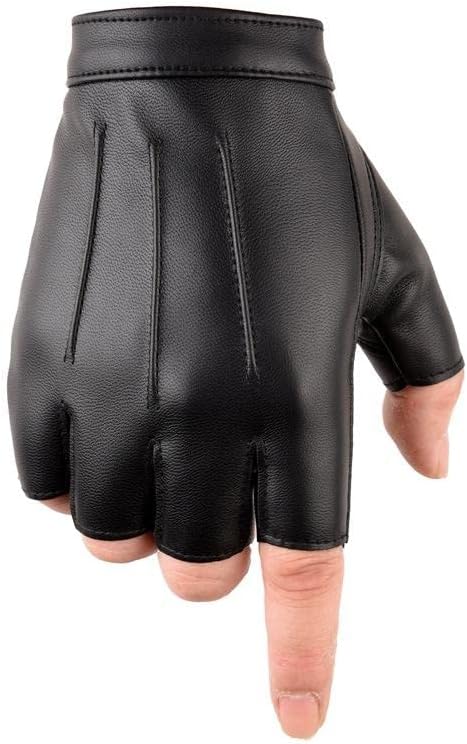 ketmart Fingerless Driving Gloves PU Faux Leather Outdoor Sport Black Half Finger Glove for Men Women Teens