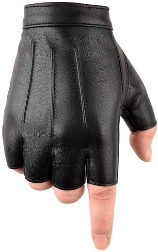 ketmart Fingerless Driving Gloves PU Faux Leather Outdoor Sport Black Half Finger Glove for Men Women Teens