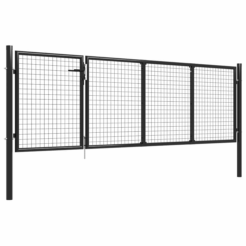 Portail de jardin en acier anthracite 350x125 cm avec serrure et grillage réglable