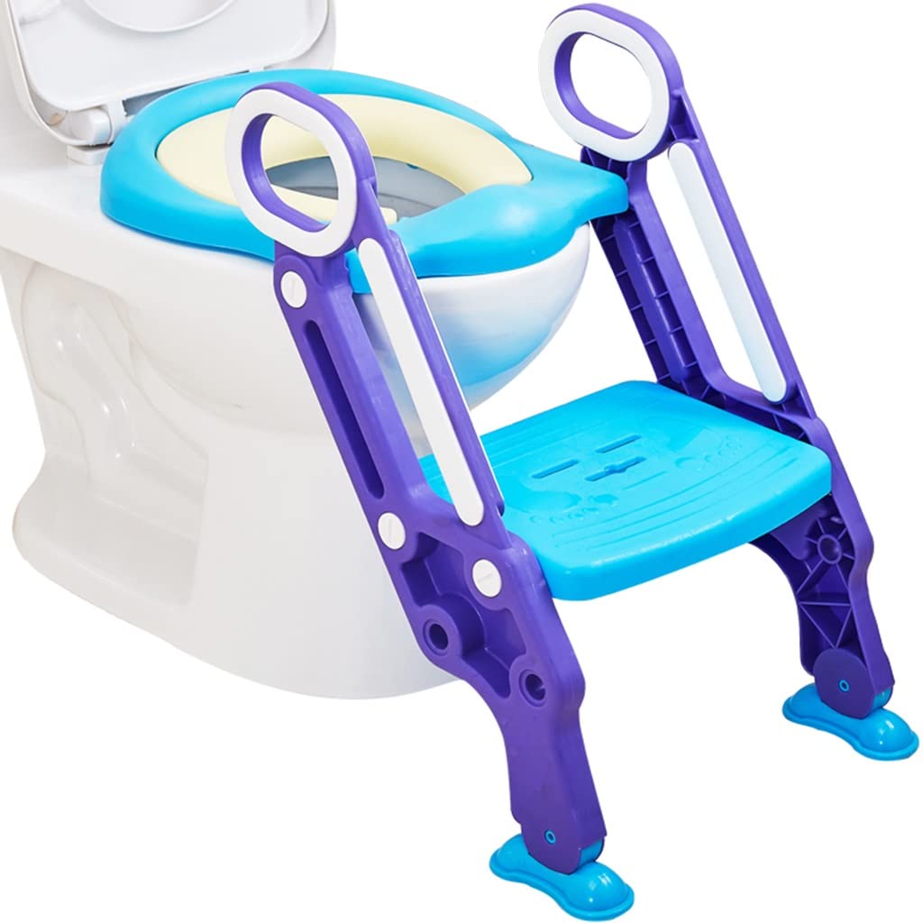 Asiento De Inodoro con Escalera Plegable Ajustable Reductor WC con Escalera con Cojín De Asiento De PU, Seguro Y Estable Adaptador para Inodoro para Niños Y Niñas, Cargar Los Portes 75kg