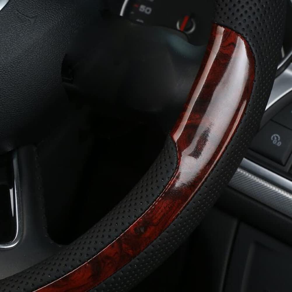 D-CC Peach Wood Grain Steering Wheel Cover Four Seasons Universal Non-Slip Breathable 15 Inch Padded Soft Grip for Car SUV Truck (Wine Red)