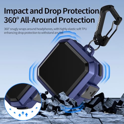 Image of Hybrid Lock Armor Case Cover for Samsung Galaxy Buds 4 and 4 Pro, Rugged, Shockproof with Heavy Duty Carabiner (Navy Blue, Armor with Lock)