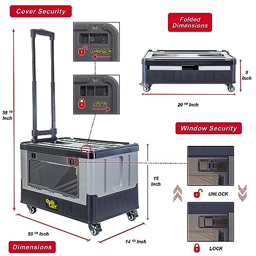 Image of dbest Products Quik Cart Extended Four Wheeled Rolling Crate Teacher Utility with seat Dual Accessible Doors Heavy Duty Collapsible Basket with Two Position Handle