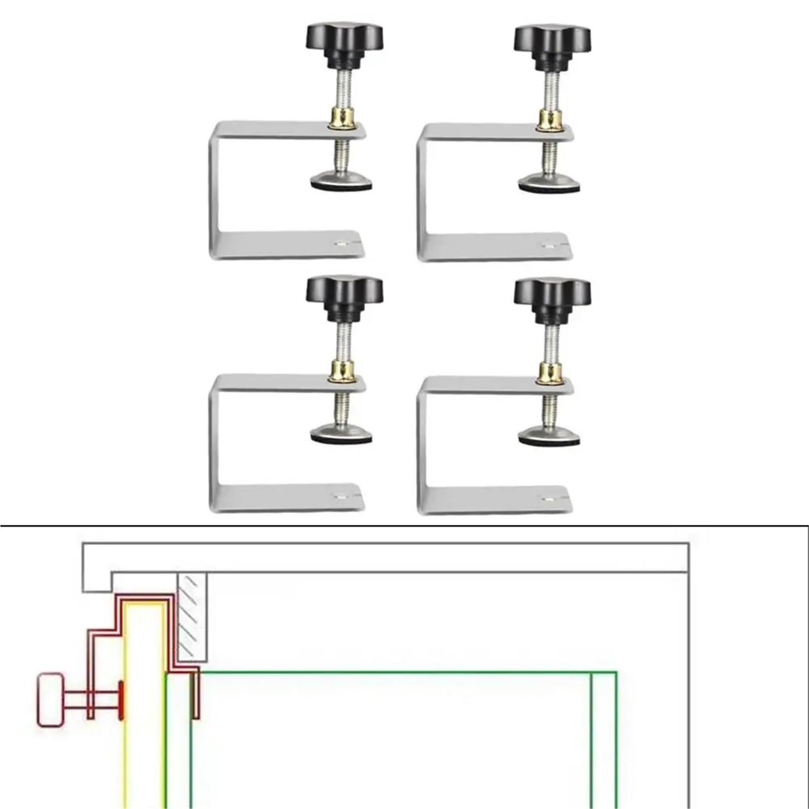 Abrazadera en C, Abrazadera de instalación frontal y lateral del cajón, acero inoxidable, plateado, varios tamaños, paquete de 2 o 4(4pcs G)