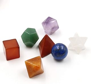 Chakra Healing Crystal Platonic Solids Sacred Geometry Set with Merkaba Star Carved Chakra Stone Set
