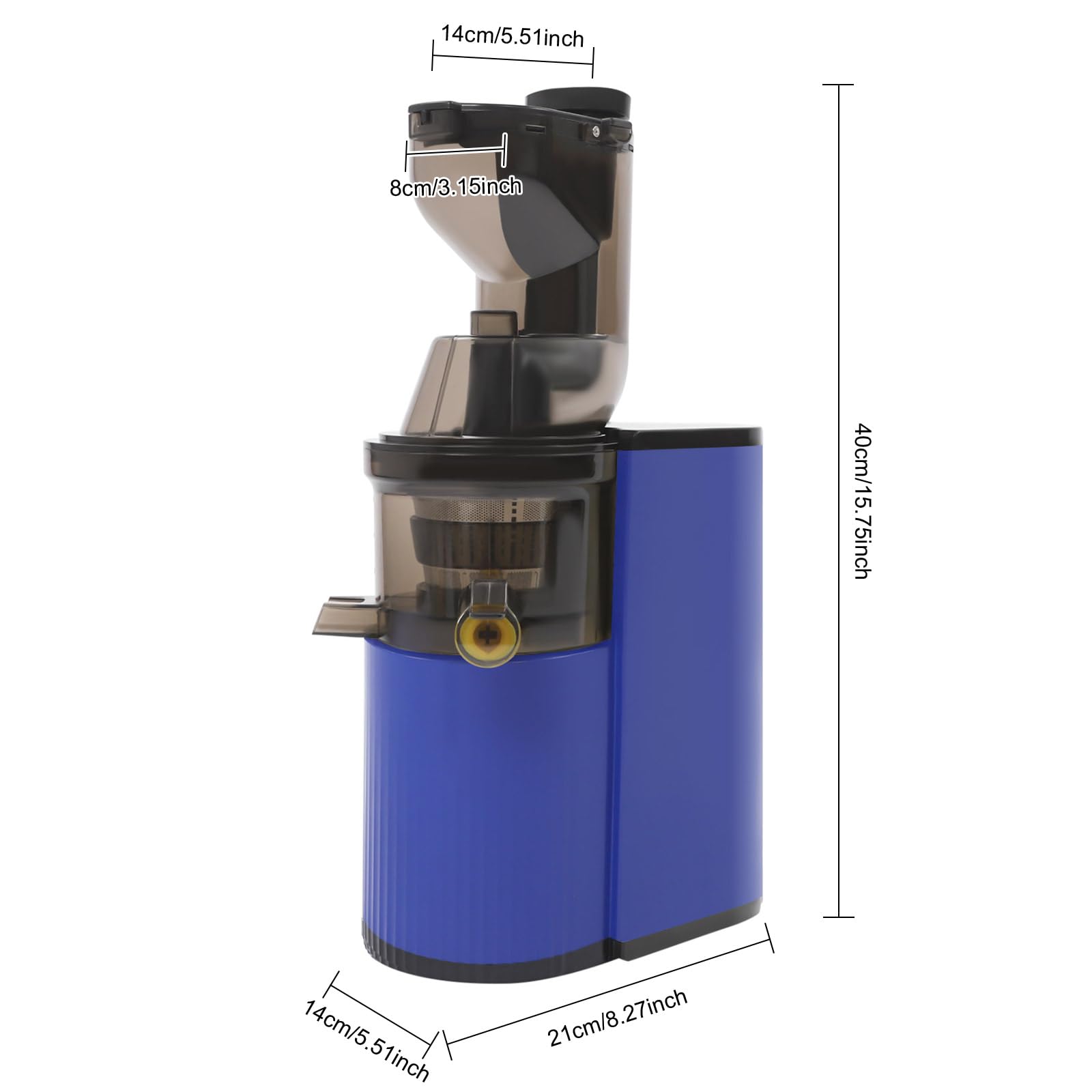 Slow Juicer Exprimidor, 800 W, 500 ml, en espiral, con caracol de 48 rpm, orificio de llenado de 8 cm, máquina exprimidora para función inversa, granadas, manzanas, naranjas (azul)