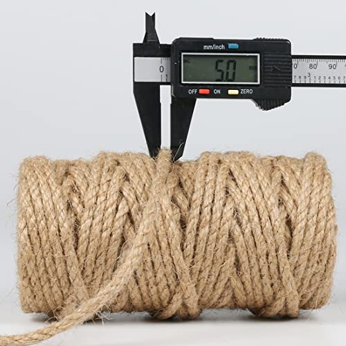 Image of PerkHomy 5mm Jute Rope 105 Feet Twisted Heavy Duty and Thick Twine Rope for Cat Scratcher Scratching Post Tree Craft Projects Gardening Home Decoration Packing Bundling (105FT * 5mm)