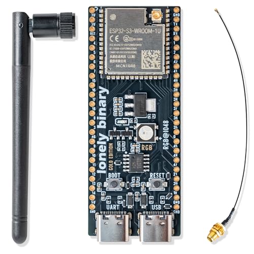 Lonely Binary ESP32-S3 Development Board Gold Edition 16MB Flash 8MB PSRAM Dual USB-C IPEX Antenna WiFi Bluetooth for Arduino IoT Projects, MicroPython & ESP-IDF N16R8 (16MB +Antenna Gold Edition)