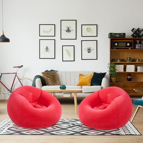 Image of Realspring Inflatable Bean Bag Chairs Outdoor Blow up Camping Chairs Inflatable Lazy Sofa Folding Portable Bean Bag Loungers Couch for Movie Night(Red,2 Pcs)