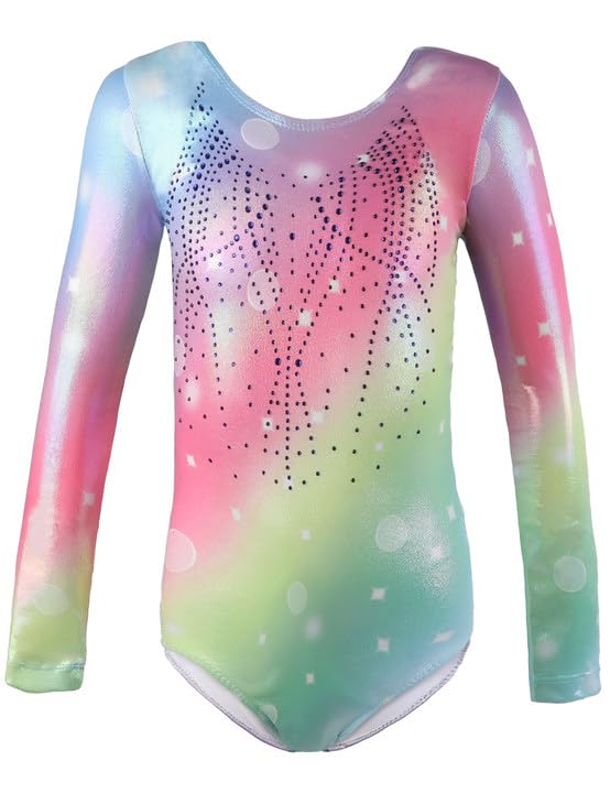 ANTLOOWW Kinder Turnanzug Gymnastikanzug Mädchen Langarm Farbverlauf Gymnastik Trikot Glitzernde Ballett Tanzbekleidung für 3-12 Jahre