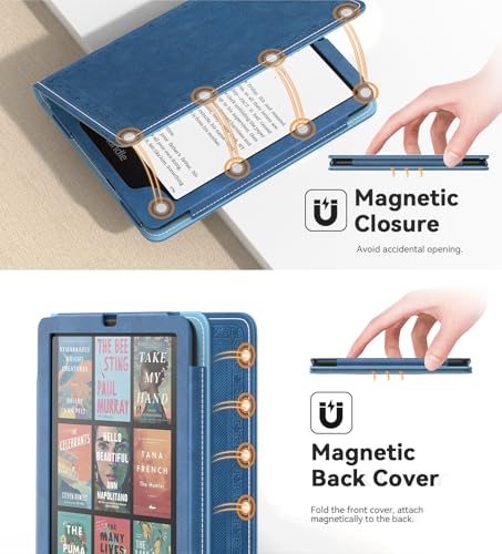 Image of MoKo Case for 7 inch /6.8 inch Kindle Paperwhite(12th /11th Gen-2024 /2021) and Kindle Colorsoft Signature Edition, Slim PU Shell Cover Case with Auto-Wake /Sleep for Kindle Paperwhite 2024, Blue Vintage Twill