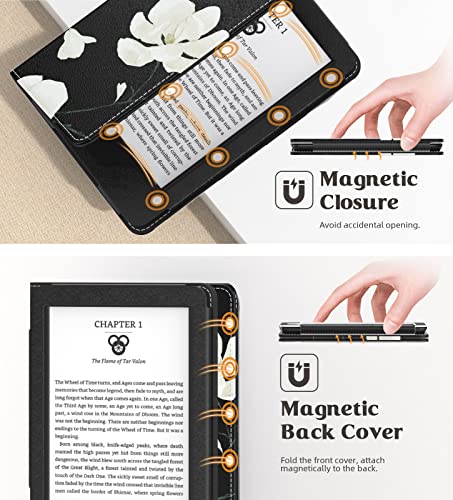 Image of MoKo Case Fits All-New 6 inch Kindle (11th Generation, 2022 Release) / Kindle (11th Gen,2019) /Kindle (8th Gen, 2016), Ultra Lightweight PU Shell Cover with Auto Wake /Sleep, Black & White Magnolia