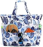 LEDAOU Large Beach Tote Bag Women Waterproof Sandproof Zipper for Pool Gym Grocery Travel with Wet P