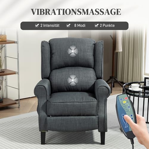 HOMCOM Relaxsessel Fernsehsessel mit Liegefunktion Massagesessel mit Wärmefunktion Fußteil Seitentasche Fernbedienung TV Sessel für Wohnzimmer Dunkelgrau – Bild 5