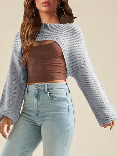 Image of Womens Bolero Crochet Crop Shrug Shoulder Knit Cropped Sweater | Y2K Crochet Crop Top, Half Sweater, Cozy Chest Over the Shoulder Top Cardigan, Cut Off Super Crop, Ballet Lace Sweater