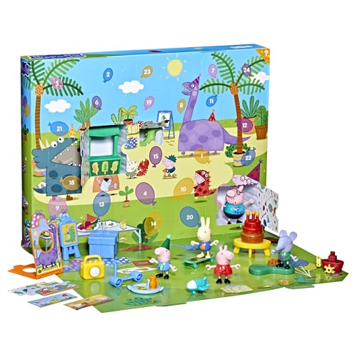 Peppa Pig George's Party Advent Calendar with 24 Surprise Toys and Stickers Including 5 Figures, Preschool Toys for Girls and Boys 3 and Up (Amazon Exclusive)