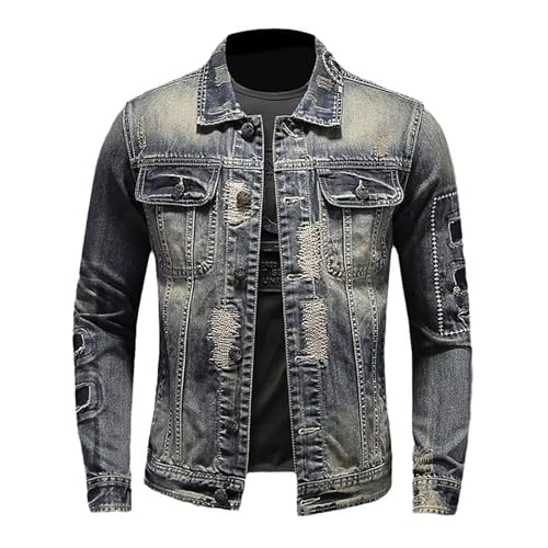 Generisch Moderna chaqueta vaquera retro de corte ajustado para hombre, gris, XL