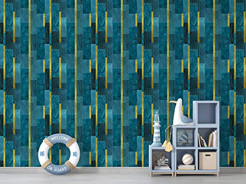 Image of DWELLSINDIA Teal Decorative Marble & Wood Self Adhesive Wallpaper Peel & Stick, Waterproof, Scratch Resistant, Laminated (41cm x 244cm, Teal)