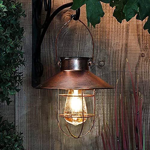 LED Solarlaterne für Außen Vintage Metall Solarlampen für Außen Hängend Outdoor Wasserdichte Solar Hängelampen Gartenleuchten für Gartenhof Patio Pathway Tree Decor (1 Pack Bronze)