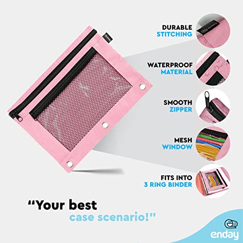 Image of Enday Pink Pencil Pouch For 3 Ring Binder, Zippered Binder Pencil Pouches, 3 Ring Pencil Pouch for Binder, Pencil Case for Binder, Large Pencil Bags for School, Home, and Office