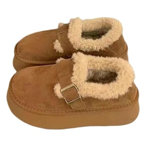 SMMZRF Pantofole Stivali da Neve Invernali da Donna con Suola Spessa, Scarpe in Cotone Caldo E Morbido-Marrone-38