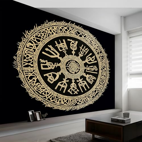 Black Gold 3D Panoramic Custom Wallpaper Mural 250 x 176 cm for Bedroom Living Room Bathroom Adults Traditional Viking Round Rune Photo Wallpaper, Living Room Tv Background Wall Home Decoration