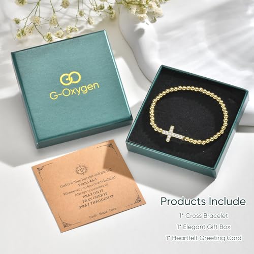 Gold Cross Bracelet for Women - 14K Gold Plated Stretch Beaded Bracelet - image 6