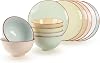 Ceramic Plate and Bowl Set - Includes 8-Inch Salad Plates and 23 oz Cereal Bowls - Assorted Colors - Microwave and Dishwasher Safe - 12-Piece