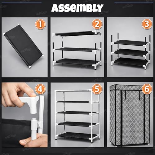 Image of Zest 4 Toyz 5 Shelf Shoe Rack for Home with Zip Door Cover & Side Pockets Shoe Stand Multipurpose Storage Rack for Footwear Toys Clothes with Dustproof Cover (Printed Design)