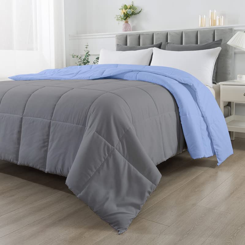 Image of Razzai Restful Sleep Microfiber Summer Season Ac Reversible Comforter 220 GSM (60 inch x 90 inch Inches /152cm x 228cm) - Single Bed Comforter|Silver /Sky Blue|