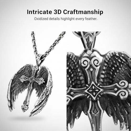 Vintage Angel Wings Cross Necklace For Women Men Punk Feather Guard Pendant Sweater Chain 2023 Jewelry-A022