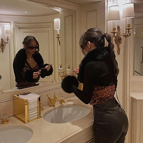 Vwiwv Women Long Sleeve Crop Jacket With Faux Fur Collar Coat Outwear Lightweight Casual Jackets Clubwear #TOP3