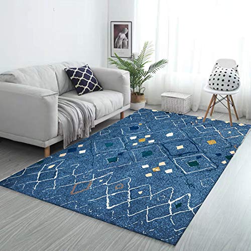 GUGJHFVH Long Rugs for Hallway, Kitchen Carpets Non Slip Washable Floor Carpet Laundry Room Rugs Modern Abstract Geometric Dark Blue, 80 x 180 cm