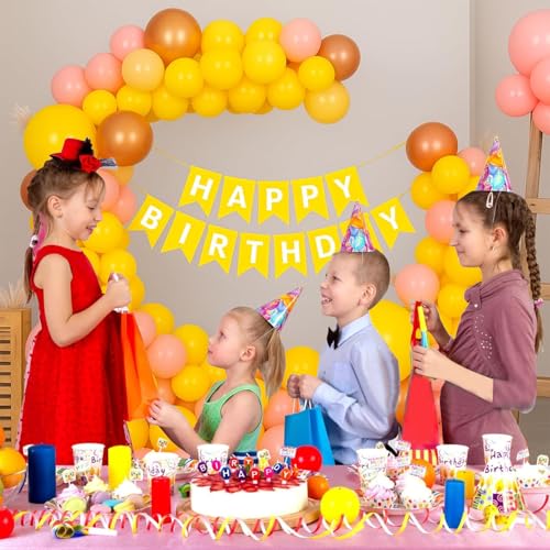 Image of Rozi Decoration Yellow & Pink Birthday Balloon Decoration Arch Kit Set of 36 Pcs - Metallic Rose Gold Balloons with Banner for Girls & Boys Party Supplies