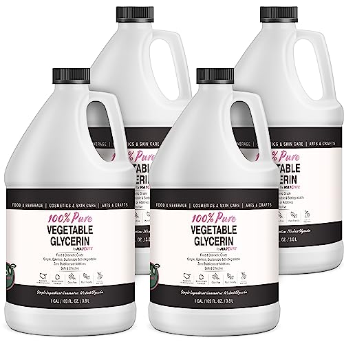 MAXTITE Pure Vegetable Glycerin – 4 Gallons (4 Pack, 1 Gallon) – Natural Food Grade for Cosmetics, Skin, Hair, Crafts, Cooking and More – from USA Seed Oils