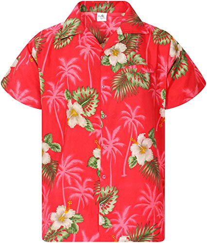 King Kameha Funky Hawaiian Shirt, Shortsleeve, Small Flower, Pink, XL