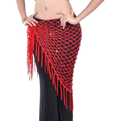 BellyLady Belly Dance Hip Scarf, Egyptian Triangle Shawl, Christmas Git Idea-Red Cover