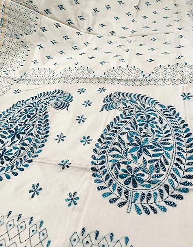Image of SHRISTI CLOTHINGS Women's Hand Embroidered Cotton Silk Kantha Stitch Saree with Blouse Piece (SB430324 TWD85)