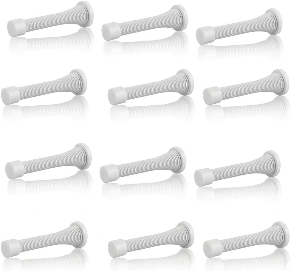 Spring Door Stopper Matt Blk – 12-Pack Wall Door Stopper – Easy Installation Doorstop with Rubber Bumper Tip – Heavy Duty Materials and No-Damage Design