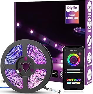 Diyife Smart LED Light Strip, [Timer Function] 6m/19.7ft LED Strip Lights with Bluetooth, 5050 RGB LED Light, 16 Million Colors Changing, App Control, Music Sync, for Home, TV, Christmas, Halloween