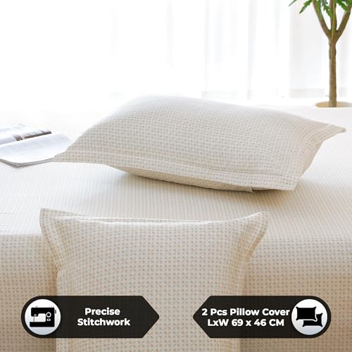 Image of Story@Home King Size Bedsheet | Air Cotton Flatsheet King Size with Two Pillow Covers| 240 TC | Super Soft Bed Sheet for King Size Bed | Floral Design (270 x 250 cm, Off White & Beige)